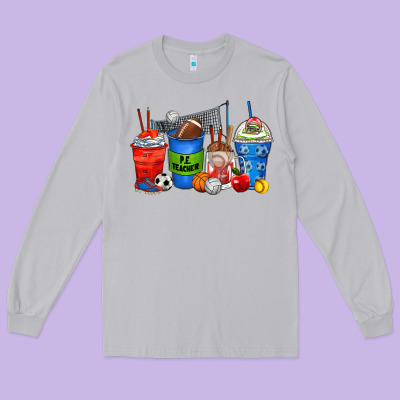 P.e. Teacher Coffee Cups Long Sleeve Tee Designed By Zillion Design Studio