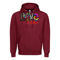 Burgundy love autism Zipper Hoodie - CowhideDigitalArt