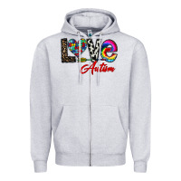 Heather Grey love autism Zipper Hoodie - CowhideDigitalArt
