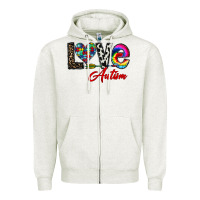 Oatmeal Heather love autism Zipper Hoodie - CowhideDigitalArt