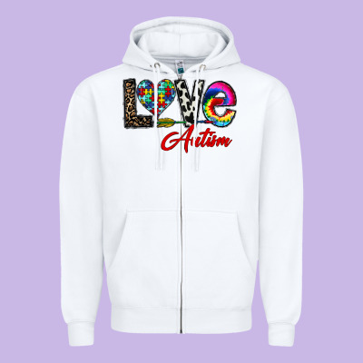 Love Autism Zipper Hoodie Designed By Cowhidedigitalart