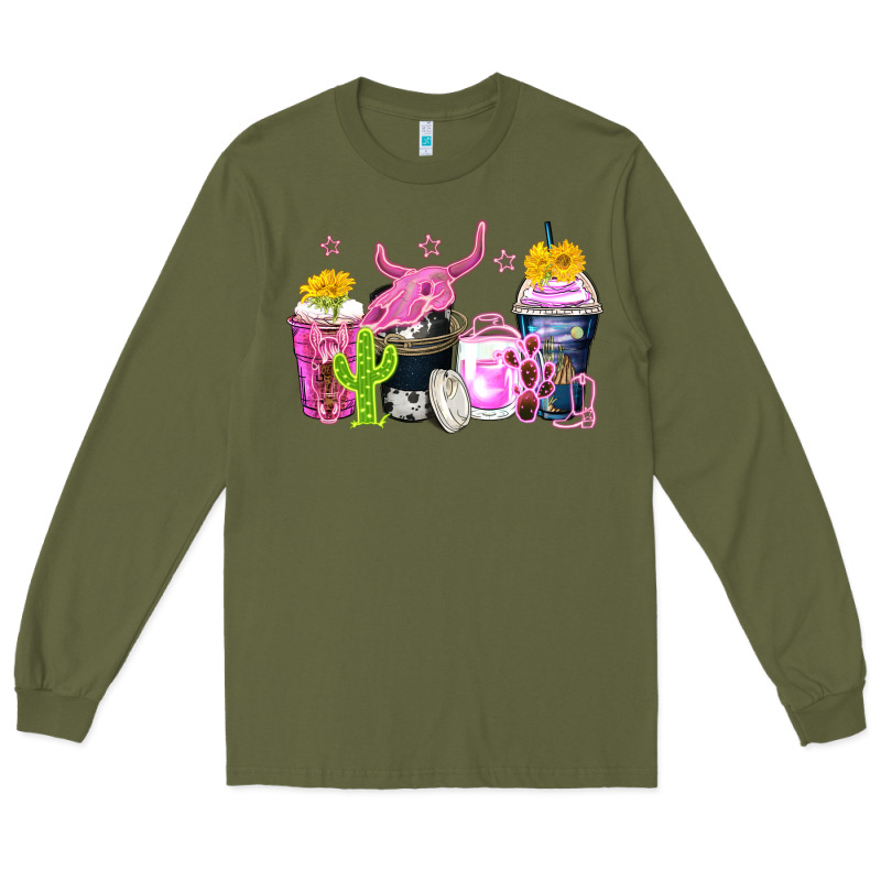 Neon Western Coffee Cups Long Sleeve Tee by Zillion Design Studio | Teevron