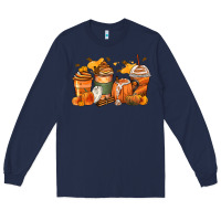 Navy pumpkin spice latte coffee cups Long Sleeve Tee - Zillion Design Studio