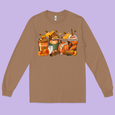 Pumpkin Spice Latte Coffee Cups Long Sleeve Tee Designed By Zillion Design Studio