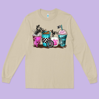 Motocross Coffee Cups Long Sleeve Tee Designed By Zillion Design Studio