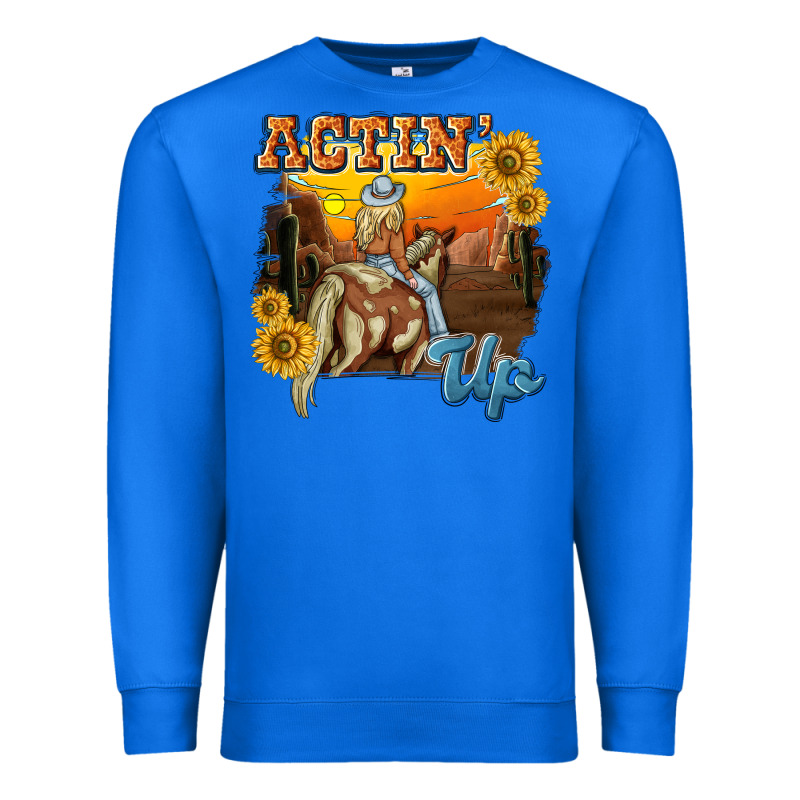 Actinup With Cowgirl Premium Sweatshirt by NancyCooperArtShop | Teevron