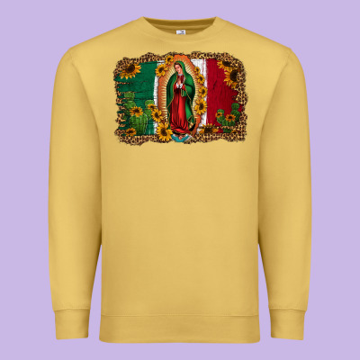 Our Lady Of Guadalupe Mexican Flag Background Premium Sweatshirt Designed By Jasminsmagicworld