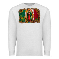Oatmeal Heather our lady of Guadalupe Mexican flag background Premium Sweatshirt - Jasminsmagicworld