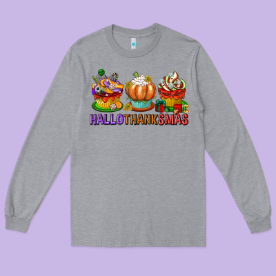 Hallothanksmas Cupcakes Long Sleeve Tee Designed By Texasbilliewilder