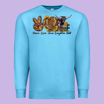 Peace Love Texas Longhorn Bull Premium Sweatshirt Designed By Lillyallendesigns