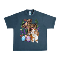 Midnight Navy Easter bunny and floral cross Urban Heavy Tee - RanaPortraitStore