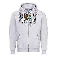 Heather Grey pray whithout crasing Zipper Hoodie - CowhideDigitalArt