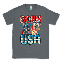Charcoal Heather Born in USA gnomes 4th of July Classic Tee - CowGirlArtShop