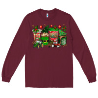 Burgundy christmas tractor coffee cups Long Sleeve Tee - texasbilliewilder
