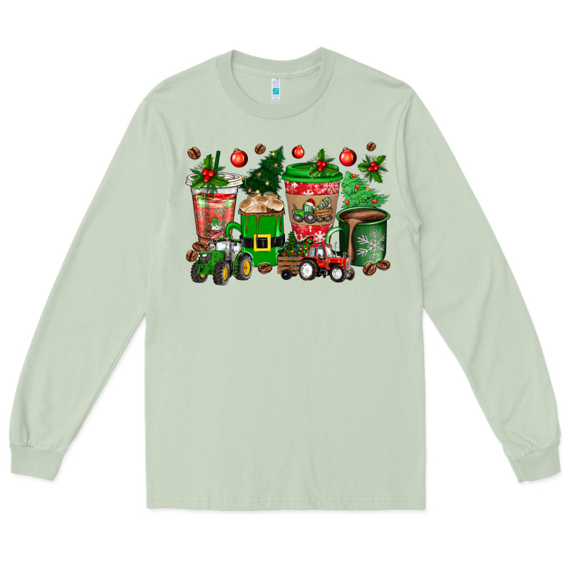Christmas Tractor Coffee Cups Long Sleeve Tee by texasbilliewilder | Teevron