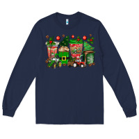 Navy christmas tractor coffee cups Long Sleeve Tee - texasbilliewilder