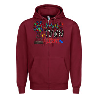 Burgundy small town autism Zipper Hoodie - CowhideDigitalArt