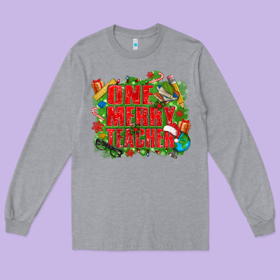 One Merry Teacher Long Sleeve Tee Designed By Texasbilliewilder