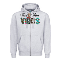 Heather Grey tired mom vibes Zipper Hoodie - CowhideDigitalArt