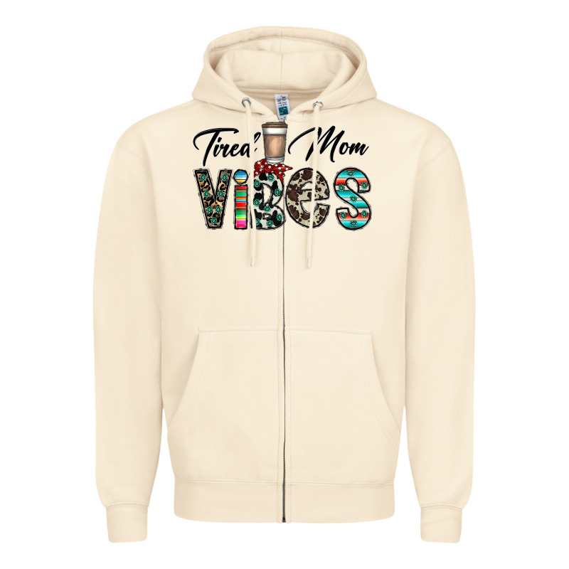 Tired Mom Vibes Zipper Hoodie by CowhideDigitalArt | Teevron