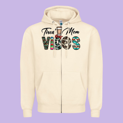 Tired Mom Vibes Zipper Hoodie Designed By Cowhidedigitalart