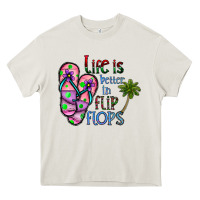 Cream life is better İn flip flops Heavy Core Tee - CowhideDigitalArt