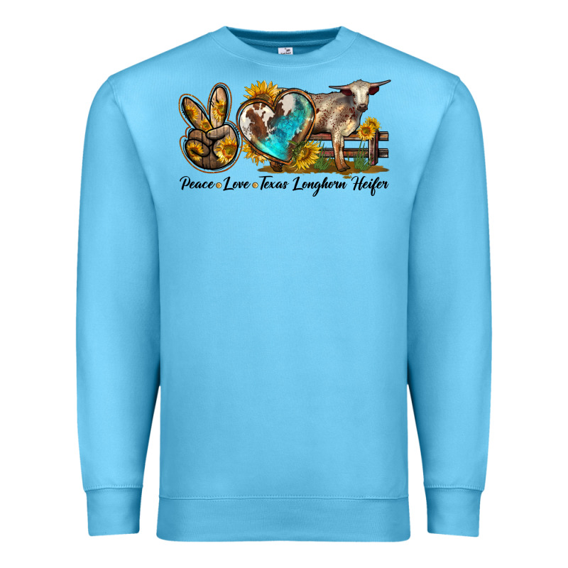 Peace Love Longhorn Heifer Premium Sweatshirt by LillyAllenDesigns | Teevron
