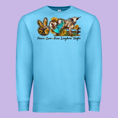 Peace Love Longhorn Heifer Premium Sweatshirt Designed By Lillyallendesigns