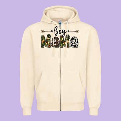 Boy Mama Zipper Hoodie Designed By Cowhidedigitalart