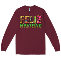 Burgundy feliz navidad with pattern Long Sleeve Tee - texasbilliewilder