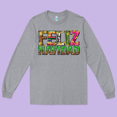 Feliz Navidad With Pattern Long Sleeve Tee Designed By Texasbilliewilder