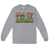 Heather Grey feliz navidad with pattern Long Sleeve Tee - texasbilliewilder