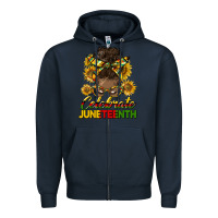 Navy celebrate juneteenth black woman bun Zipper Hoodie - HRA Design Shop