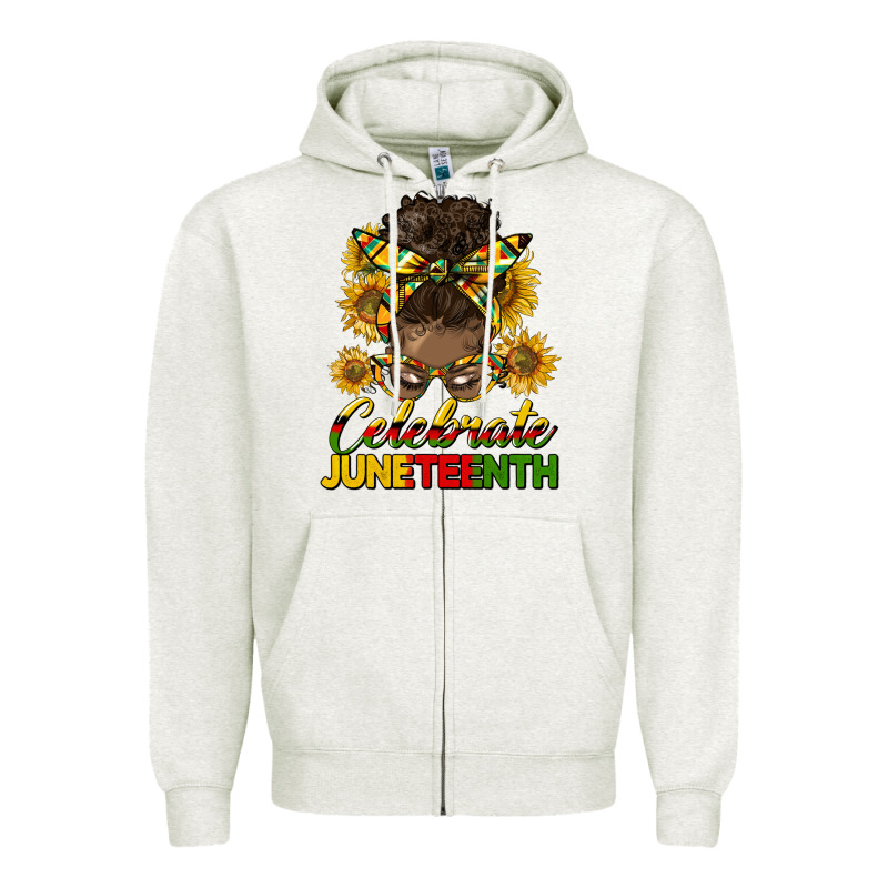 Celebrate Juneteenth Black Woman Bun Zipper Hoodie by HRA Design Shop | Teevron