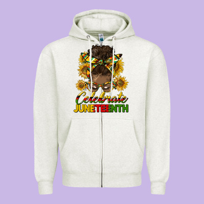 Celebrate Juneteenth Black Woman Bun Zipper Hoodie Designed By Hra Design Shop