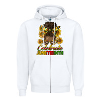 White celebrate juneteenth black woman bun Zipper Hoodie - HRA Design Shop