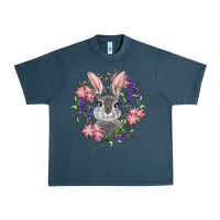 Midnight Navy Easter Bunny With Floral Wreath Urban Heavy Tee - RanaPortraitStore