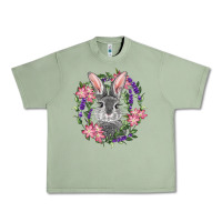 Oil Green Easter Bunny With Floral Wreath Urban Heavy Tee - RanaPortraitStore