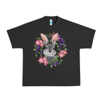 Pigment Black Easter Bunny With Floral Wreath Urban Heavy Tee - RanaPortraitStore