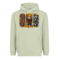 Matcha saddle sunflower horseshoe cowhide leopard background Heavyweight Hoodie - Artiststas