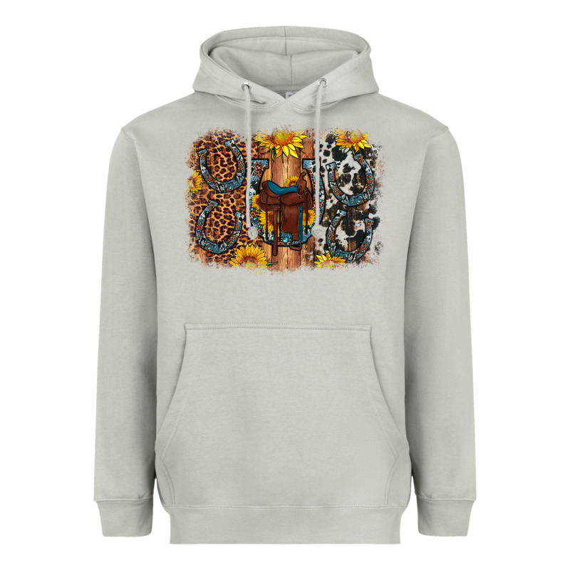 Saddle Sunflower Horseshoe Cowhide Leopard Background Heavyweight Hoodie by Artiststas | Teevron