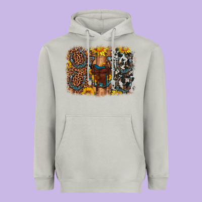 Saddle Sunflower Horseshoe Cowhide Leopard Background Heavyweight Hoodie Designed By Artiststas