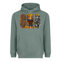 Sage saddle sunflower horseshoe cowhide leopard background Heavyweight Hoodie - Artiststas