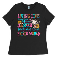 Black living life somewhere between jesus take the wheel Ladies Tee - AdoDesignShop