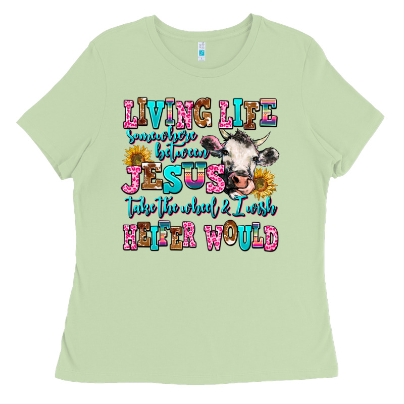 Living Life Somewhere Between Jesus Take The Wheel Ladies Tee by AdoDesignShop | Teevron