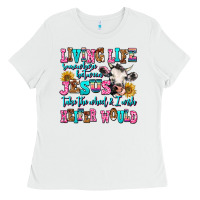 White living life somewhere between jesus take the wheel Ladies Tee - AdoDesignShop