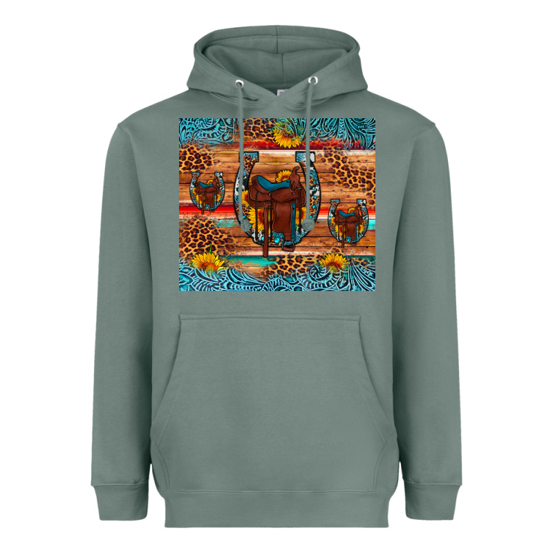 Saddle Horseshoe Leopard Sunflower Heavyweight Hoodie by Artiststas | Teevron