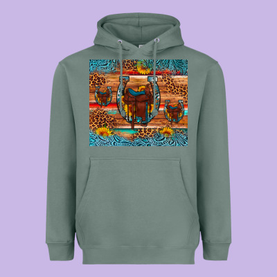 Saddle Horseshoe Leopard Sunflower Heavyweight Hoodie Designed By Artiststas