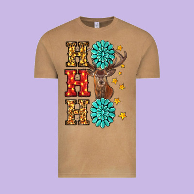 Vintage Tee Gemstone And Reindeer Christmas Ho Ho Ho