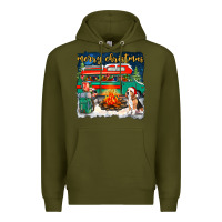 Army Green merry christmas with camper van Premium Hoodie - NancyCooperArtShop